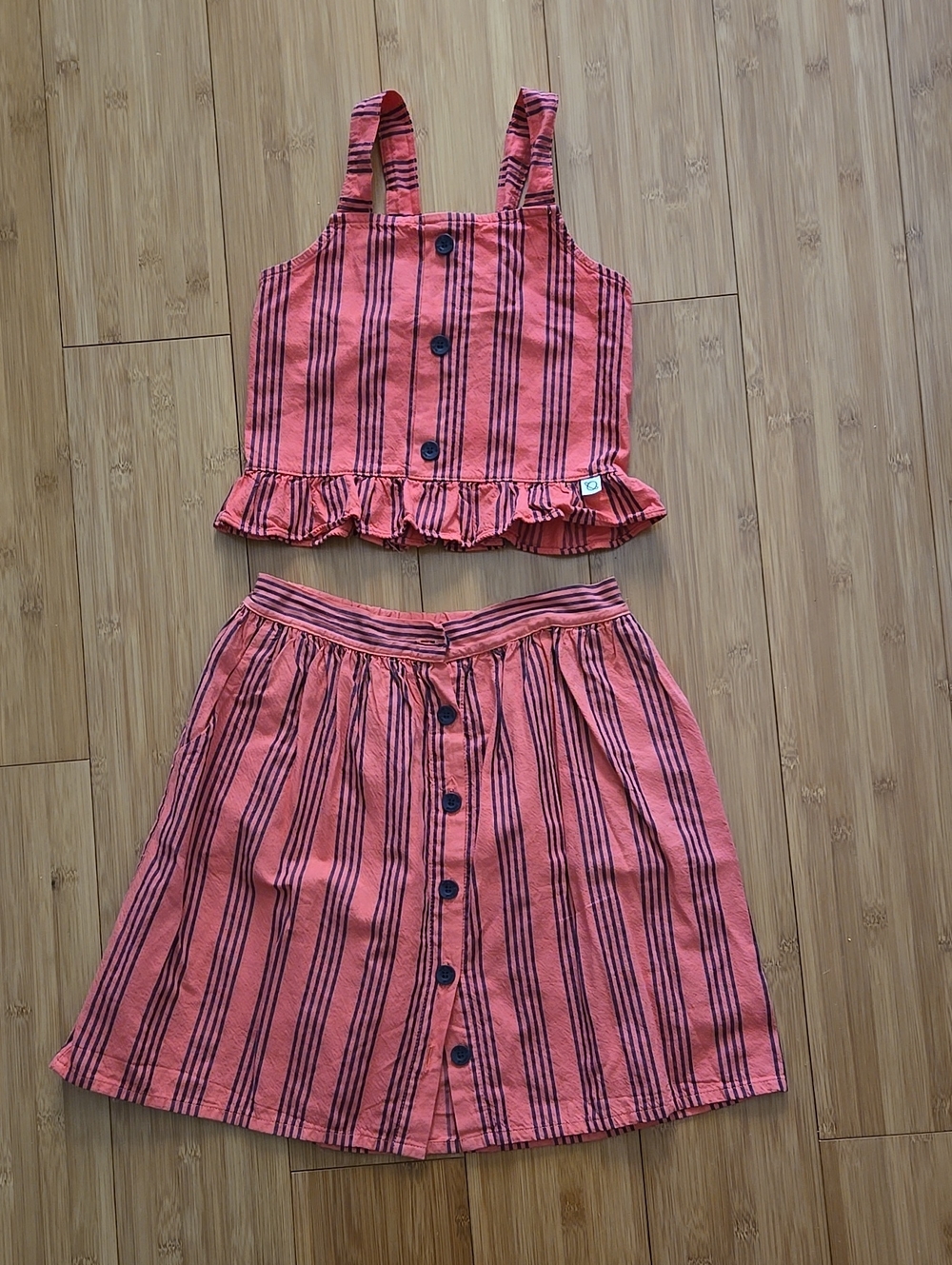 My Little Cozmo Girls Coral Pink Striped Two-Piece Set - 10